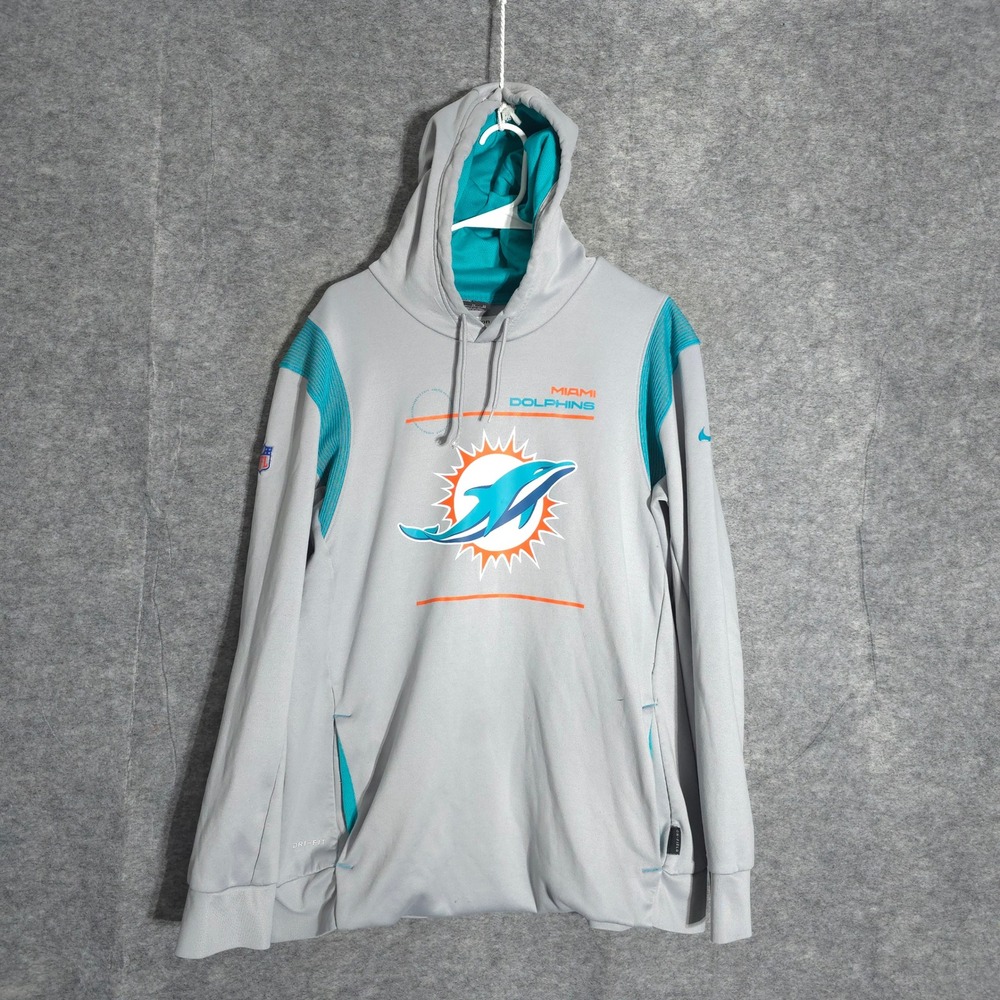 Nike‎ Miami Dolphins NFL Mens XL Grey Dri-FIT On-Field Pullover Hoodie Training